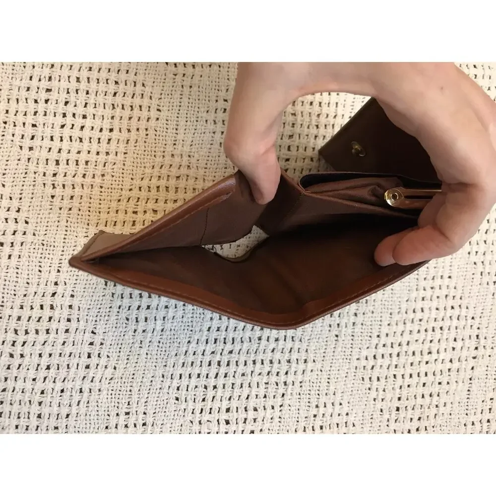 Vintage Avon Star Brand Clamshell Fold Out Dark Brown Cognac Coin Wallet